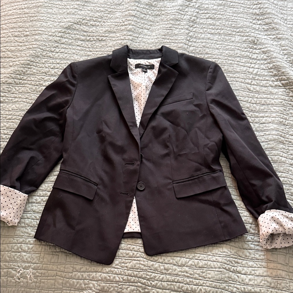 Ann Taylor Black Jacket with Polka Dot Interior